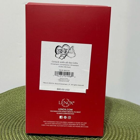 Lenox Grinch With All The Gifts Ornament NWT - Picture 4 of 5